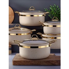 Emel El 10 Parça Altın Kuşaklı Granit Tencere Seti