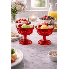 Jenisa 2'li Ayaklı Kırmızı Göz Desenli Cam Tatlı Kasesi - Dondurma, Magnolia Sunum Kadehi