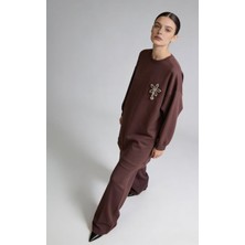 Karsel Kadın Ikili Takım Oversize Broş Detayli Sweatshirt Bol Paça Pantolon