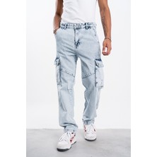 Denim Republic Erkek Buz Mavisi Baggy Kargo Pantolon