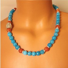 Asteria Elite Mavi Akik Turuncu Ceyt Canlılık ve Pozitif Enerj Kolyesi