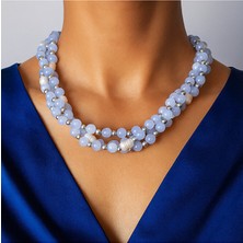 Asteria Elite Mavi Kuvars Inci 3 Sıralı Iletişim, Zarafet ve Huzur Kolyesi