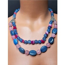 Asteria Elite Pembe Mavi Doğal Taş Kolye