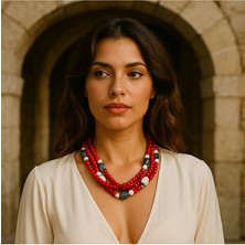 Asteria Elite Mercan Sodalit Havlit 3 Sıralı Cesaret Tutku ve Nazardan Korunma Kolyesi