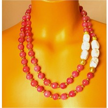 Asteria Elite Pembe Akik Havlit 2 Sıralı Huzur Denge ve Nazardan Korunma Kolyesi