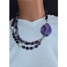 Asteria Elite Ametist ve Mor Akik Stres Azaltma ve Nazardan Korunma Kolyesi