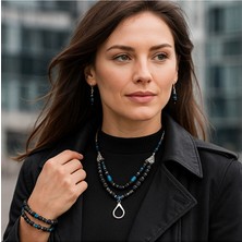 Asteria Elite Lav Taşı Mavi Akik Iletişim ve Denge Takı Seti