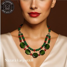 Asteria Elite Sedef Akik Mercan 2 Sıralı Şifa ve Nazardan Koruma Kolyesi