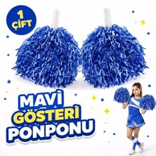 MegaSepet 1 Çift ( 2 Adet ) Mavi Renk 23 Nisan 19 Mayıs 29 Ekim Okul Gösteri Ponponları Ekstra Dolgun