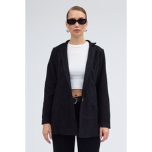 Barbora Tasarım Yaka Kaşe Siyah Kaban