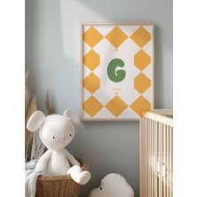 Fuart.Co Isme Özel Çocuk Posteri Sarı Yan Damalı Harf Detaylı (Çerçevesiz) Kdfu