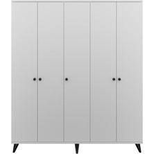 Dienni Simple Gardırop 7 Raflı 5 Kapaklı 2 Askılı 150X44X176 Beyaz