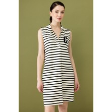 On Fashion Çizgili Sıfır Kol Elbise