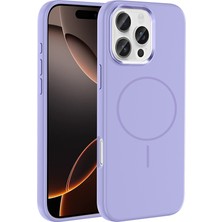 iPhone 16 Pro Max Kılıf M-Safe Şarj Özellikli Metal Kamera Çerçeveli Zore Edi Silikon Kapak - Lila