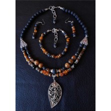 Asteria Elite Lav Taşı Kaplan Gözü Kehribar Güç, Cesaret ve Huzur Takı Seti