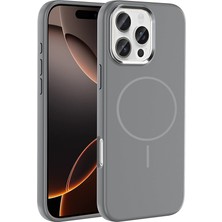 iPhone 16 Pro Max Kılıf M-Safe Şarj Özellikli Metal Kamera Çerçeveli Zore Edi Silikon Kapak - Titany