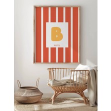 Fuart.Co Isme Özel Çocuk Posteri Turuncu Dikey Çizgili Harf Detaylı (Çerçevesiz) Kdfu