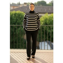 Mandala Tekstil Kadın Triko Çizgili Alt Üst Relax Takım
