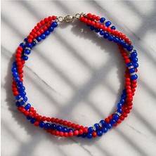 Asteria Elite Lacivert Akik Kırmızı Kristal 3 Sıralı Iletişim, Ifade ve Zihinsel Berraklık Kolyesi