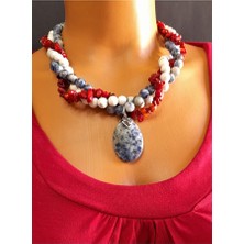 Asteria Elite Sodalit Havlit Mercan3 Sıralı Iletişim, Huzur ve Nazardan Korunma Kolyesi