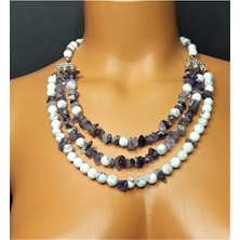 Asteria Elite Ametist Havlit Üç Sıralı Huzur, Bilgelik Kolyesi