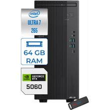 Asus Expertcenter B900MF Intel® Core™ Ultra 7 265 5.3ghz Aı 64GB Ddr5 512GB SSD 8GB/RTX5060 WIN11HOME Mini Tower Masaüstü Bilgisayar B900MF007265001031H22+ZETTAUSBBELLEK