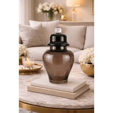 Jenisa Dekoratif Kahverengi Cam Kavanoz - Cam Kapaklı Küp Şekerlik