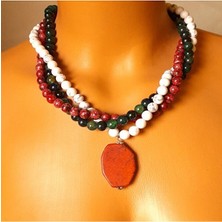 Asteria Elite Havlit Akik Jasper 3 Sıralı Nazardan Koruma, Topraklama ve Sakinlik Kolyesi