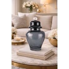 Jenisa Dekoratif Dumanlı Gri Cam Kavanoz - Cam Kapaklı Küp Şekerlik