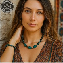 Asteria Elite Yeşil Kaplan Gözü Yeşil Akik Denge Özgüven ve Nazardan Korunma Kolye Bileklik Seti