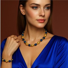 Asteria Elite Mavi Akik Iletişim, Ifade ve Iyimserlik Kolye Bileklik Seti