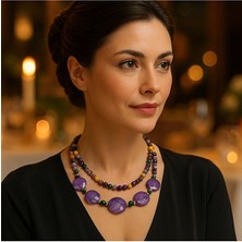 Asteria Elite Ametist Akik Ceyt 2 Sıralı Şans Huzur ve Denge Kolyesi