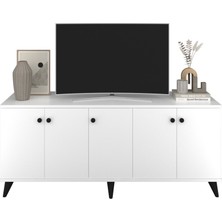Dienni Simple Tv Ünitesi 3 Raflı 5 Kapaklı 150X44X64 Beyaz
