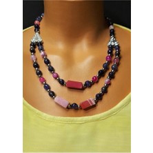 Asteria Elite Pembe Akik Mor Akik Duygusal Denge ve Farkındalık Kolye Bileklik Seti