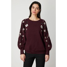 On Fashion On Çiçek Işlemeli Balon Kol Triko Kazak