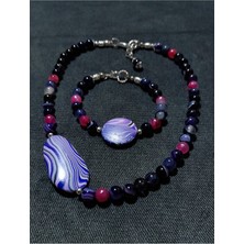 Asteria Elite Mor Akik Pembe Akik Nazardan Korunma ve Bilgelik Kolye Bileklik Seti