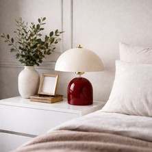 Homing Alabama Mantar Abajur Şarap Kırmızısı Krem Metal Malzemeden Ev Ofis Kullanımı İçin