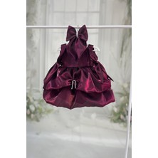 Bertuğ Bebek Balon Etek Mürdüm Inci Detaylı Fiyonklu Abiye Gelinlik Elbise