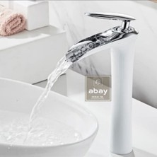 Abay Doğal Taş Krom Detaylı Beyaz Şelale Çanak Lavabo Musluğu