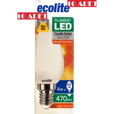 Ecolite Filament Candle LED Ampul 4W E14 470 Lümen 4000K Ilık  (10LU)