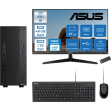 Asus Expertcenter B900MF Intel® Core™ Ultra 7 265 5.3ghz Aı 48GB Ddr5 1tb SSD Intel® Graphics 27"Mon120Hz  Freedos Mini Tower Masaüstü Bilgisayar B900MFIHD27F18+ZETTAUSBBELLEK
