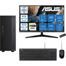 Asus Expertcenter B900MF Intel® Core™ Ultra 7 265 5.3ghz Aı 80GB Ddr5 256GB SSD 8GB/RTX5050 27"Mon120Hz  Freedos Mini Tower Masaüstü Bilgisayar B900MF50502727F26+ZETTAUSBBELLEK