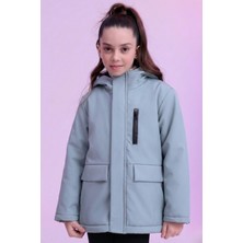 Kız Çocuk Mint Yeşili Içi Kürklü Su ve Rüzgar Geçirmez Kapüşonlu Kışlık Mont Parka