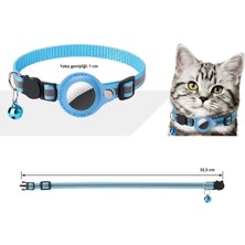 Etashop Airtag Uyumlu Reflektif Kedi Tasması Zilli Ayarlanabilir Kedi Boyun Tasması 22-32 cm Mavi