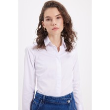 Tudors Kadın Slim Fit Non-Iron Pamuklu Vücuda Oturan Ütü Gerektirmez Pensli Beyaz Gömlek