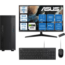 Asus Expertcenter B900MF Intel® Core™ Ultra 7 265 5.3ghz Aı 128GB Ddr5 4tb SSD 8GB/RTX5050 27"Mon120Hz  Freedos Mini Tower Masaüstü Bilgisayar B900MF50502727F40+ZETTAUSBBELLEK