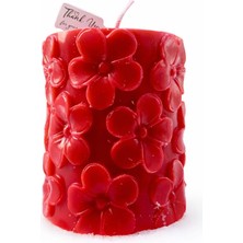 Iki Adet Çiçek Desen Silindir Mum Hediyelik, Söz, Nişan, Kına