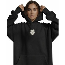 Muhtar Store Minimal Husky Desenli Siyah Unisex Kapüşonlu Sweatshirt – Dtf Baskı