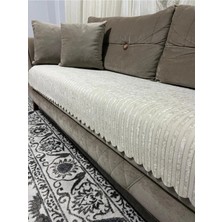 Göksal Süvari Lider Home Bambu Çizgili Süngerli Kadife Kaymaz Koltuk Çekyat Örtüsü