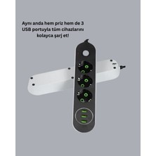 Uygun Sepetim Hızlı Şarj Özellikli 3 USB Girişli Üçlü Priz - UY002F-6CKH39